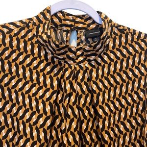 Who What Wear Geometric Puff Short Sleeve Ruffle Dress mustard/black - Sz XL